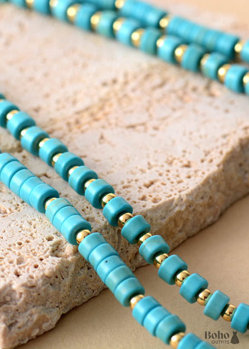 Boho Necklace, Turquoises 2 Layers Chokers Necklace